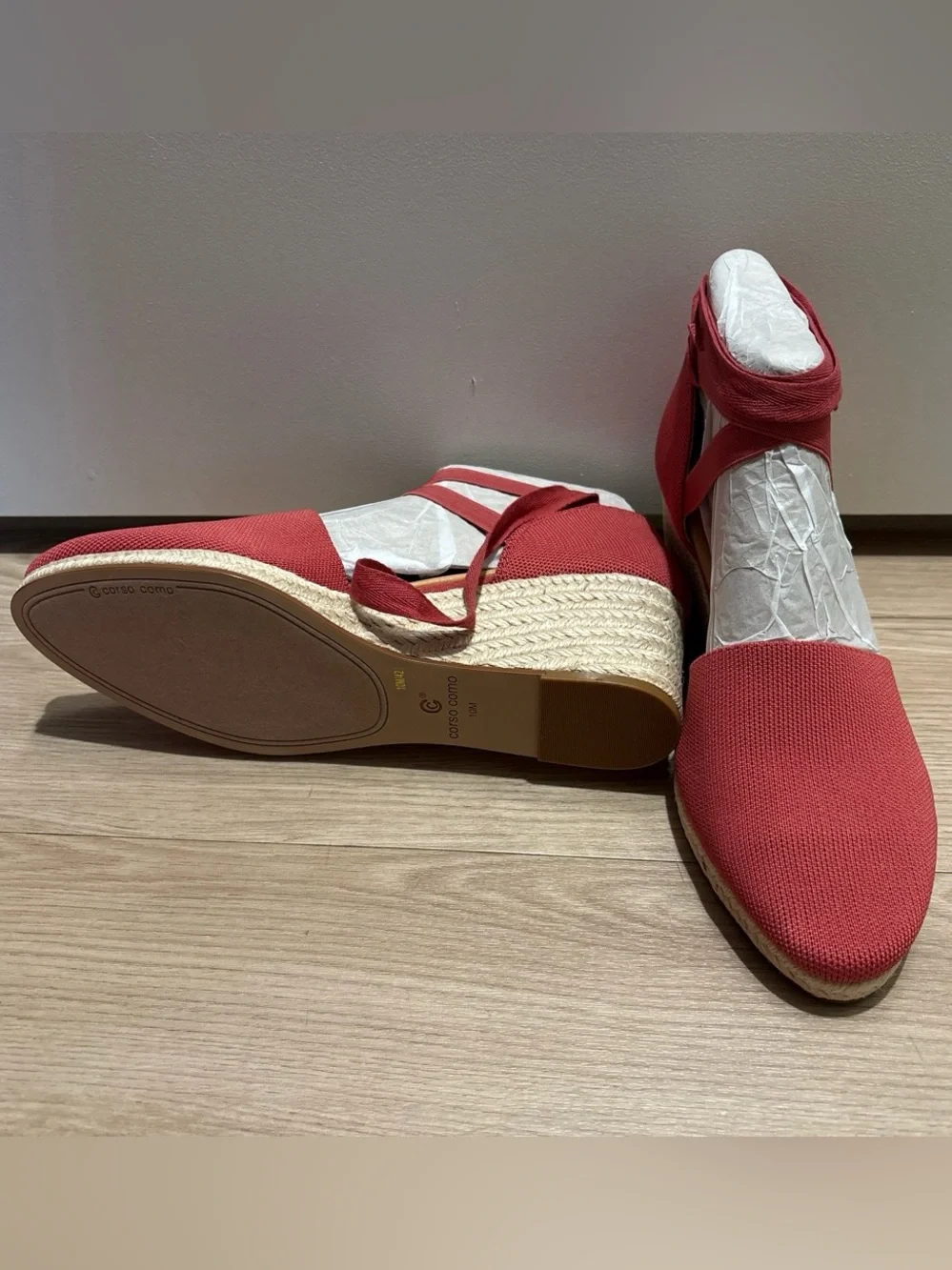 Women's Coral Pink Canvas Espadrille Flats with Ankle Tie
